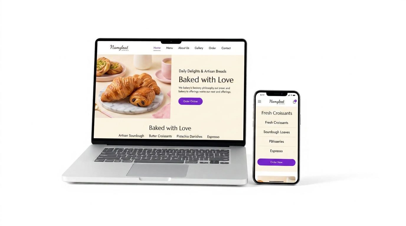 AI-generated cafe and bakery website mockup